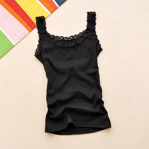 Sleek Summer Women's Lace Patchwork Sleeveless Bodycon Tank Top